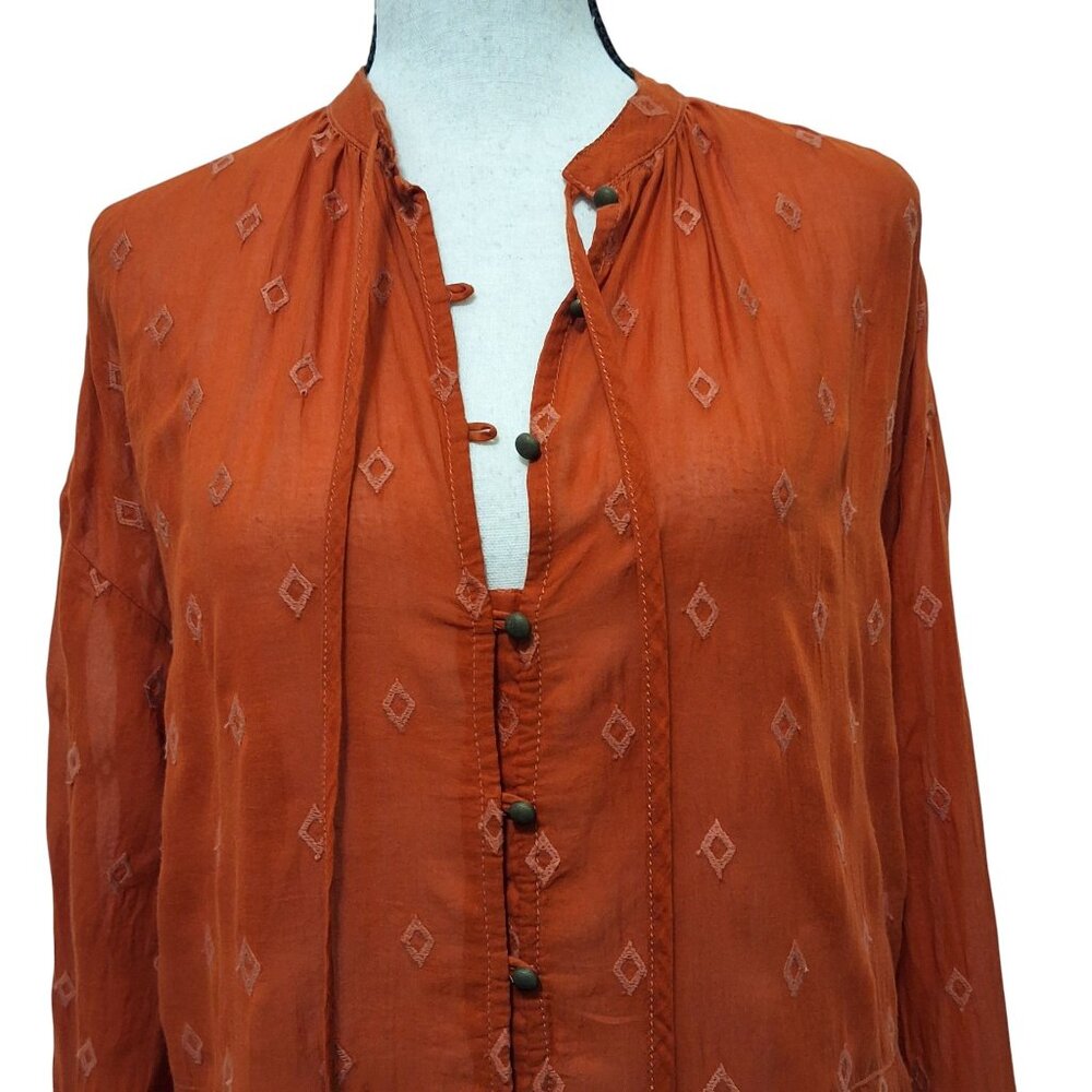 Anthropologie Pilcro Womens S Orange Diamond Embroidered Tiered‎ Tunic Top Boho - Picture 5 of 9